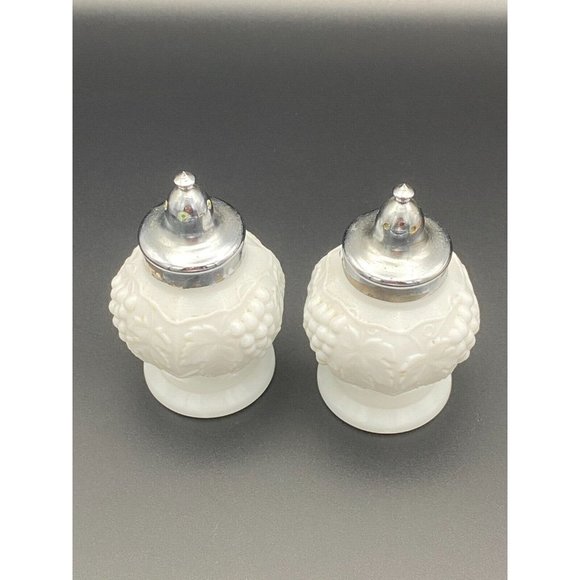 Imperial Milk Glass Salt & Pepper Shaker Set - Grape & Leaf Pattern - Picture 5 of 10